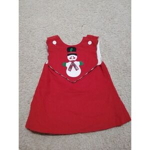VTG Renee Michaels Snowman Dress Baby Girls Sz 12 Months USA Made